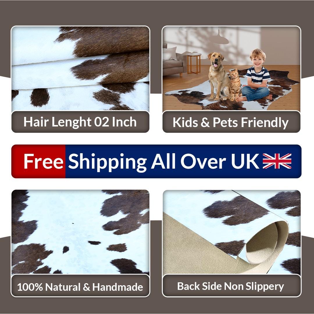Luxurious Large Brown & White Cowhide Rug for Bedroom/Living Room Decor - Hypoallergenic, Non-slip Suede Back, Non-shedding - Free Shipping - Celestial Leather Limited