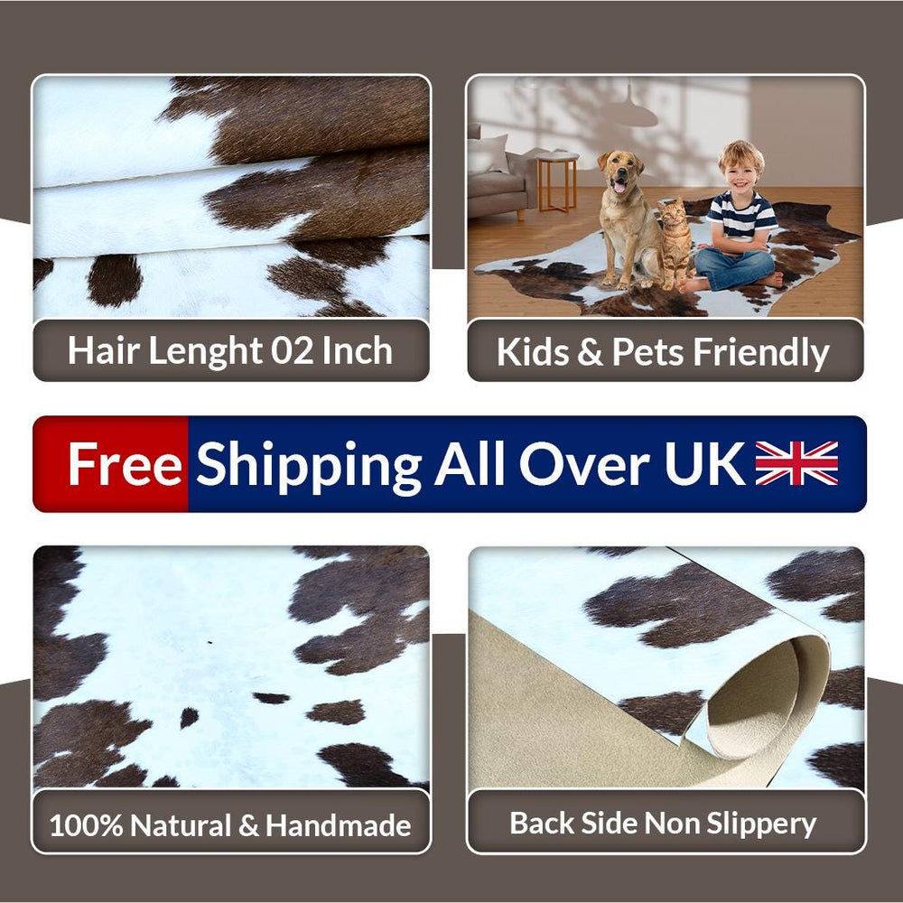 Luxurious Large Brown & White Cowhide Rug for Bedroom/Living Room Decor - Hypoallergenic, Non-slip Suede Back, Non-shedding - Free Shipping - Celestial Leather Limited