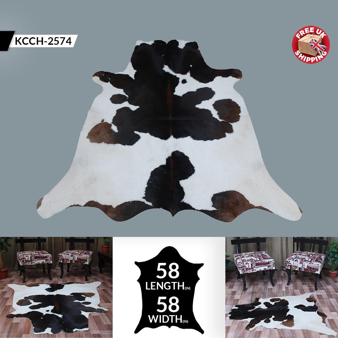 Luxurious Large Brown & White Cowhide Rug for Bedroom/Living Room Decor - Hypoallergenic, Non-slip Suede Back, Non-shedding - Free Shipping - Celestial Leather Limited