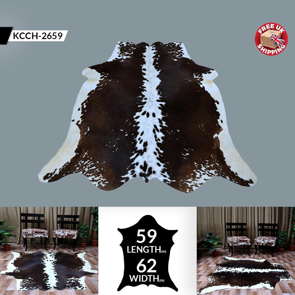 Luxurious Brown & White Cowhide Rug - Large Size, Hypoallergenic, Non-slip Suede Back, Non-shedding, Top Quality, FREE Shipping Across UK - Celestial Leather Limited