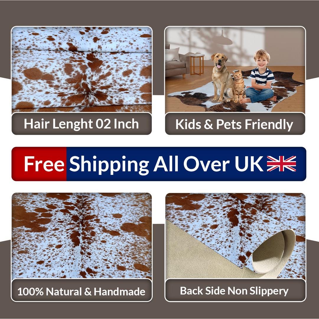 Luxurious Large Brown & White Cowhide Rug | Hypoallergenic - Non-Slip | Perfect for Bedroom - Living Room Decor