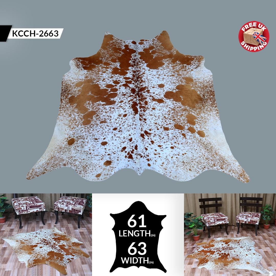 Luxurious Large Brown & White Cowhide Rug | Hypoallergenic - Non-Slip | Perfect for Bedroom - Living Room Decor