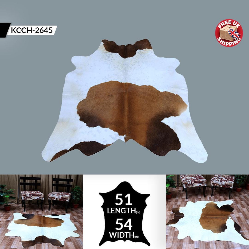 Luxury Brown & White Cowhide Rug - Hypoallergenic - Non-Slip - Free Shipping in UK - Natural - Durable - Adds Elegance to Bedroom - Living - Celestial Leather Limited
