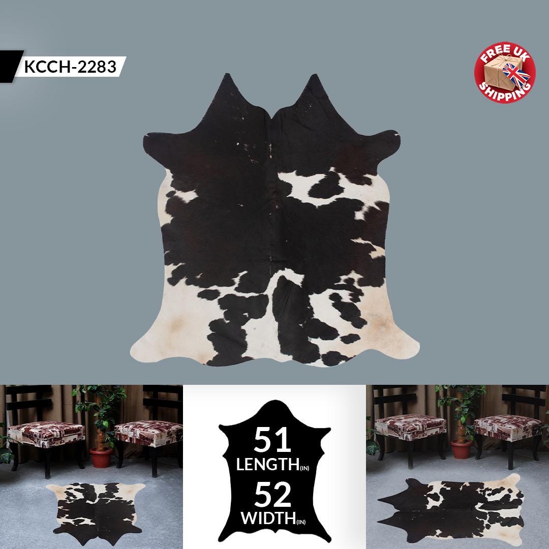 Luxurious Brown and White Cowhide Rug for Elegant Home Décor - Hypoallergenic, Non-Slip, Non-Shedding - Free Shipping in the UK - Top