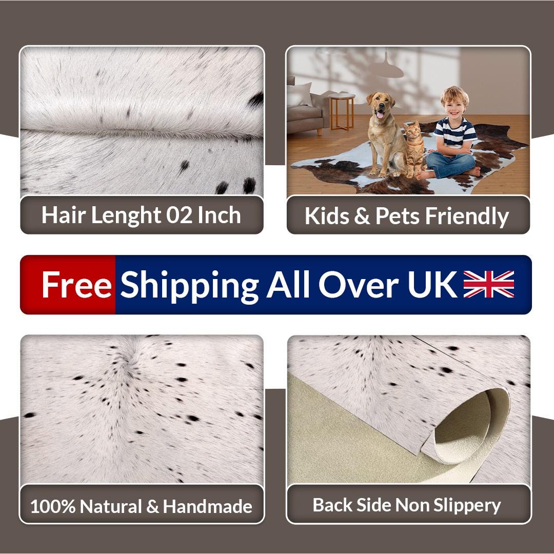 Luxurious Brown & White Cowhide Rug | Large Size | Hypoallergenic - Non-Slip Back | Unique Animal Pattern | Free Shipping