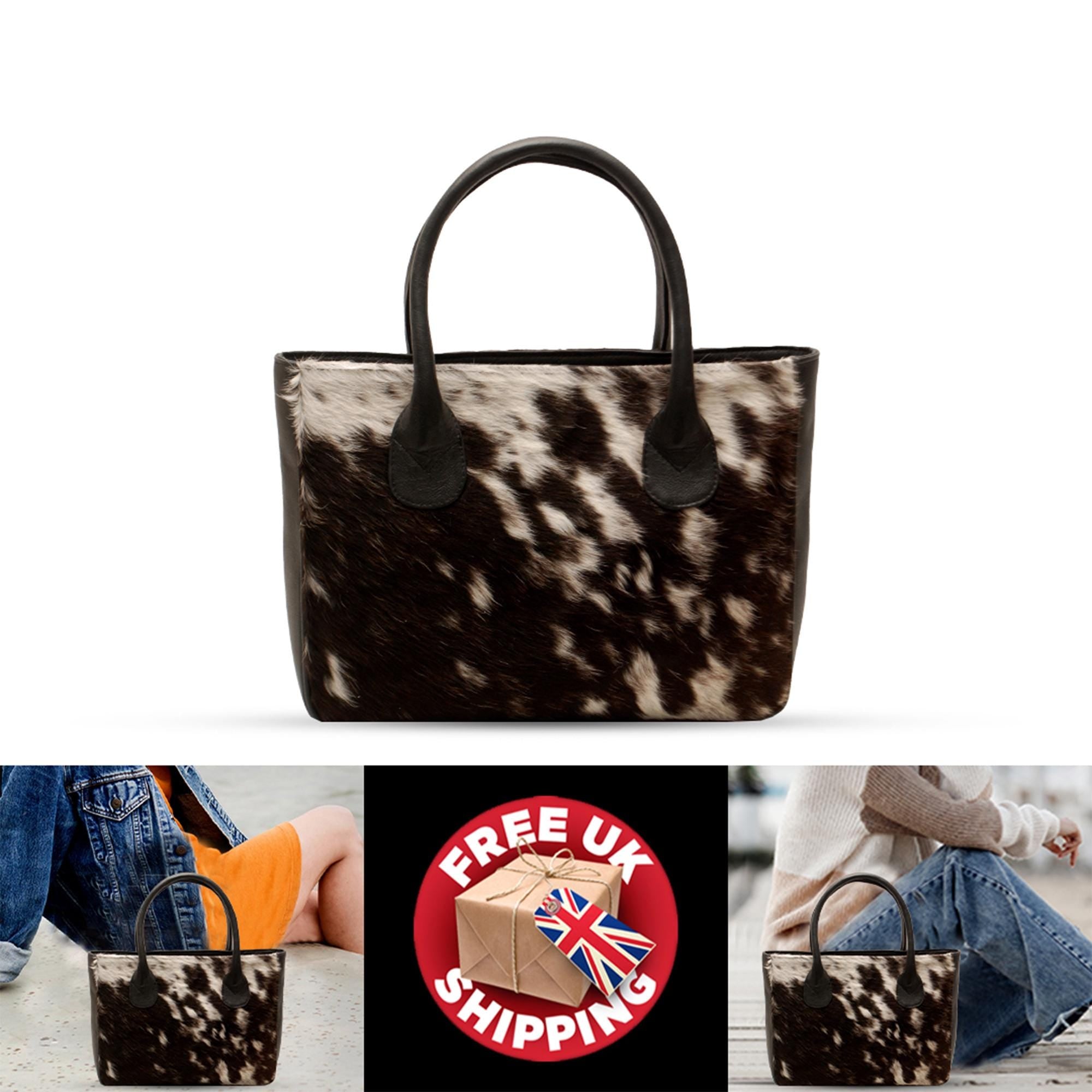 Fashionable Brown and White Cowhide Shoulder Bag - Handmade Leather Purse for Women - Chic & Versatile Design - Spacious - Practical - Easy