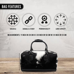 Handcrafted Black White Cowhide Leather Duffle Bag for Stylish Travelers - Premium Quality Carry-On Tote for Men & Women