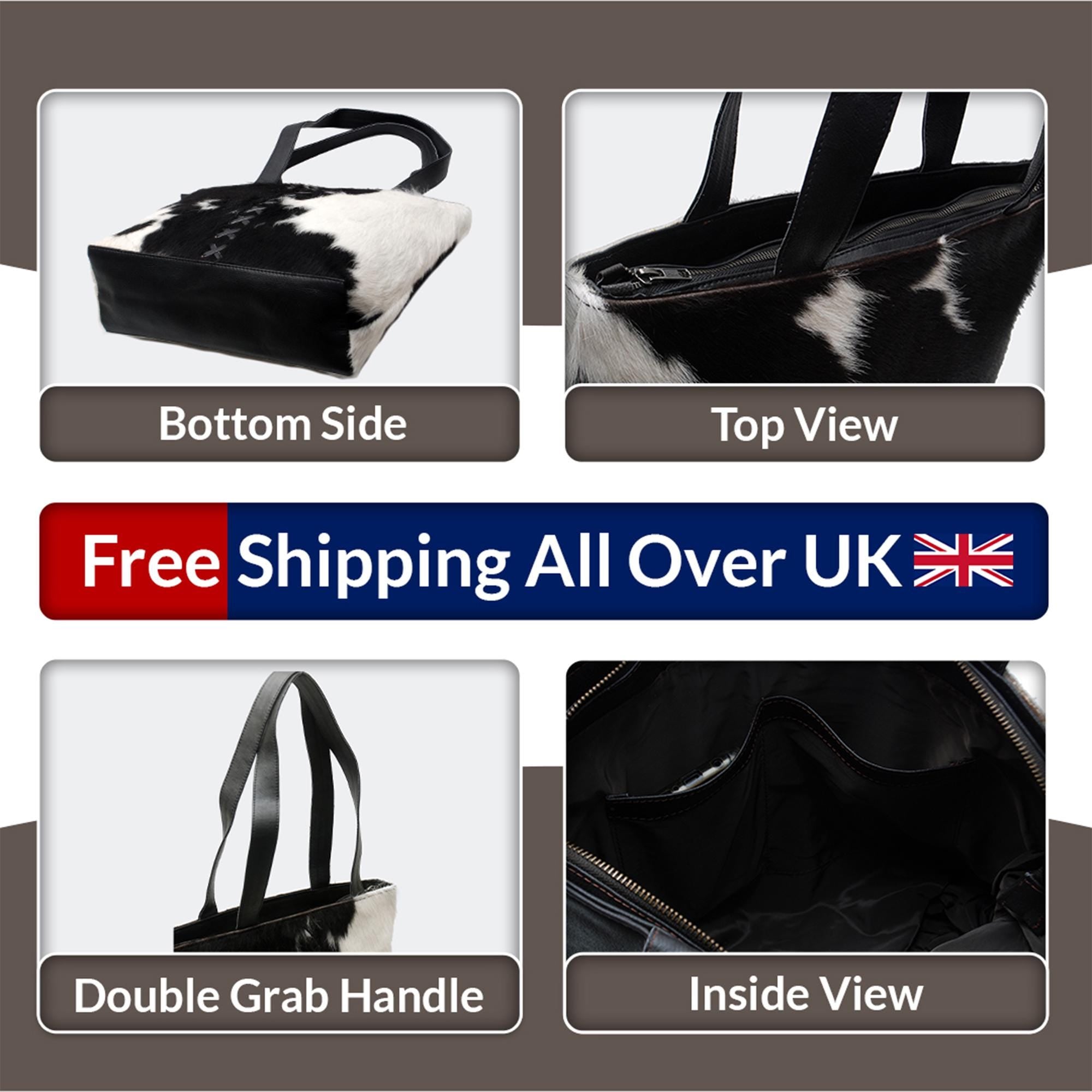 Luxurious Black And White Cowhide Shoulder Bag - Handmade Natural Hair-On Leather Purse With Ample Storage And Timeless Style