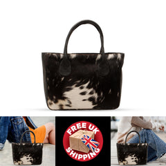 Stylish Black and White Cowhide Shoulder Bag - Handmade Leather Tote for Women, Versatile and Durable Fashion Accessory for Daily Wear