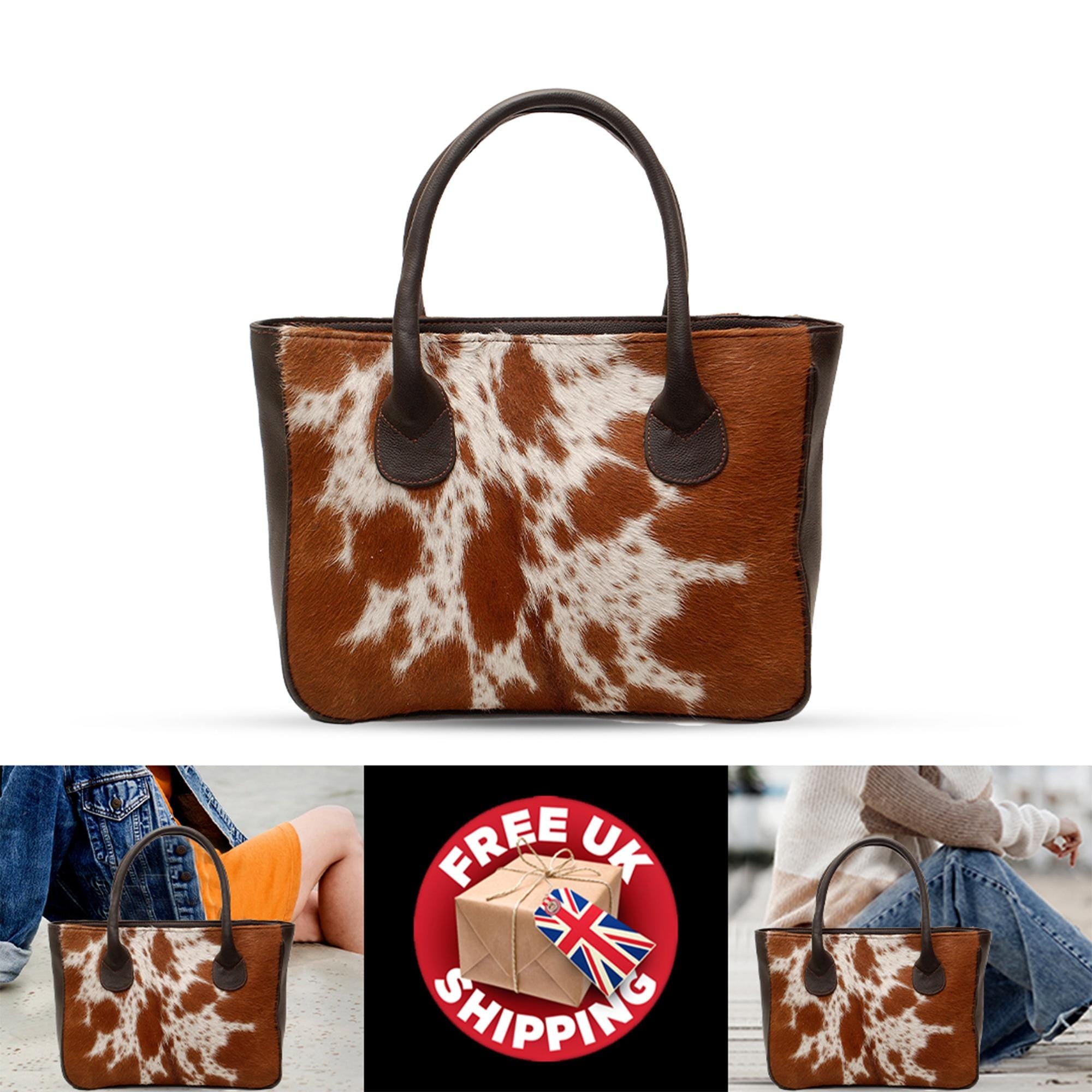 Brown And White Cowhide Shoulder Bag - Handmade Hair on Leather Tote with Natural Animal Print - Fashionable, Spacious, and Easy to Clean