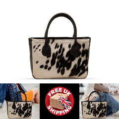 Stylish Black and White Cowhide Shoulder Bag - Handcrafted Hair-On Leather Cowskin Purse for Women - Versatile and Practical Daily Bag