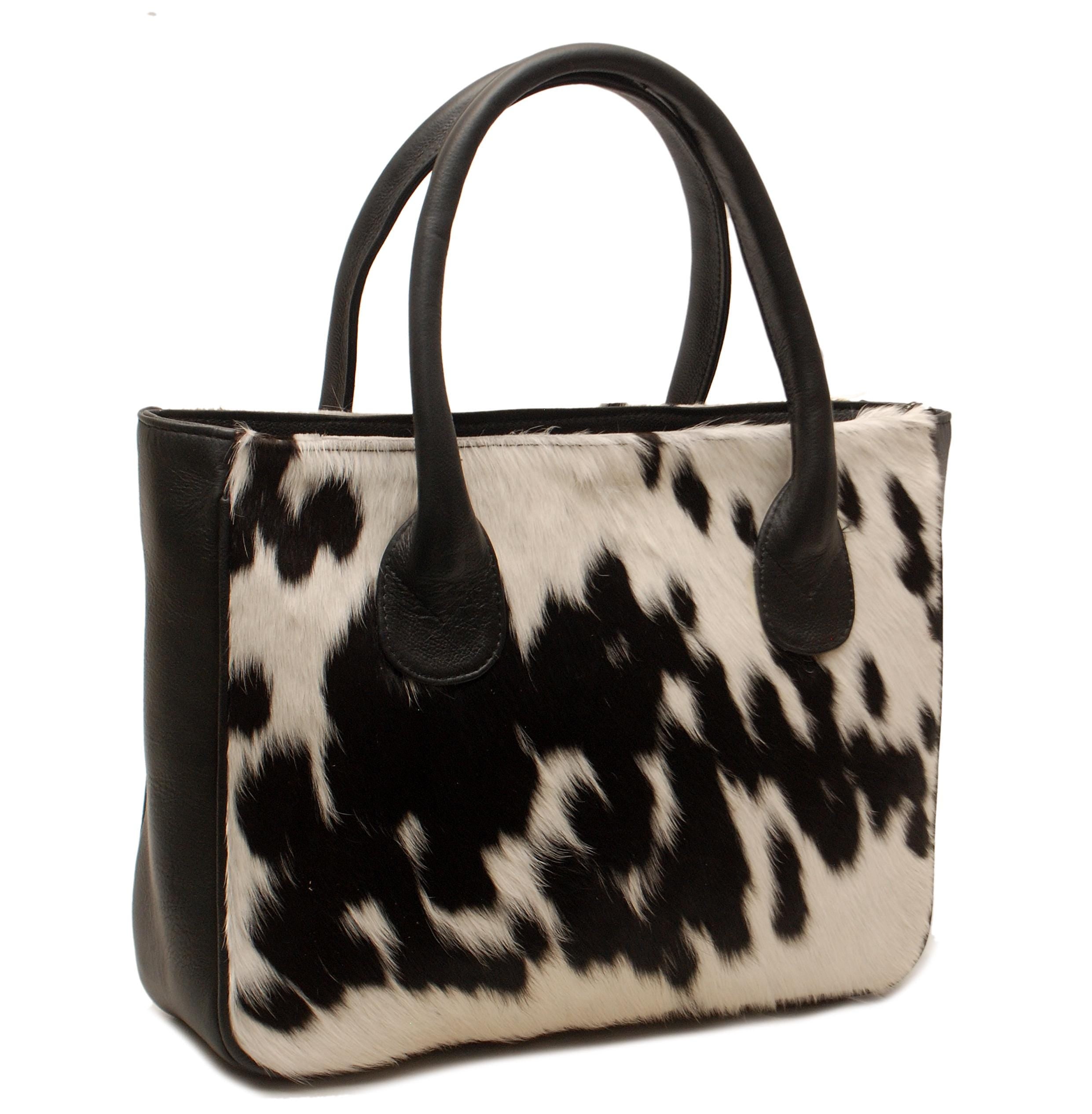 Stylish Black and White Cowhide Shoulder Bag - Handcrafted Hair-On Leather Cowskin Purse for Women - Versatile and Practical Daily Bag