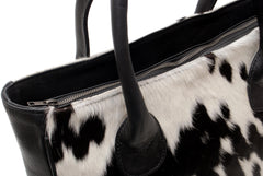 Stylish Black and White Cowhide Shoulder Bag - Handcrafted Hair-On Leather Cowskin Purse for Women - Versatile and Practical Daily Bag