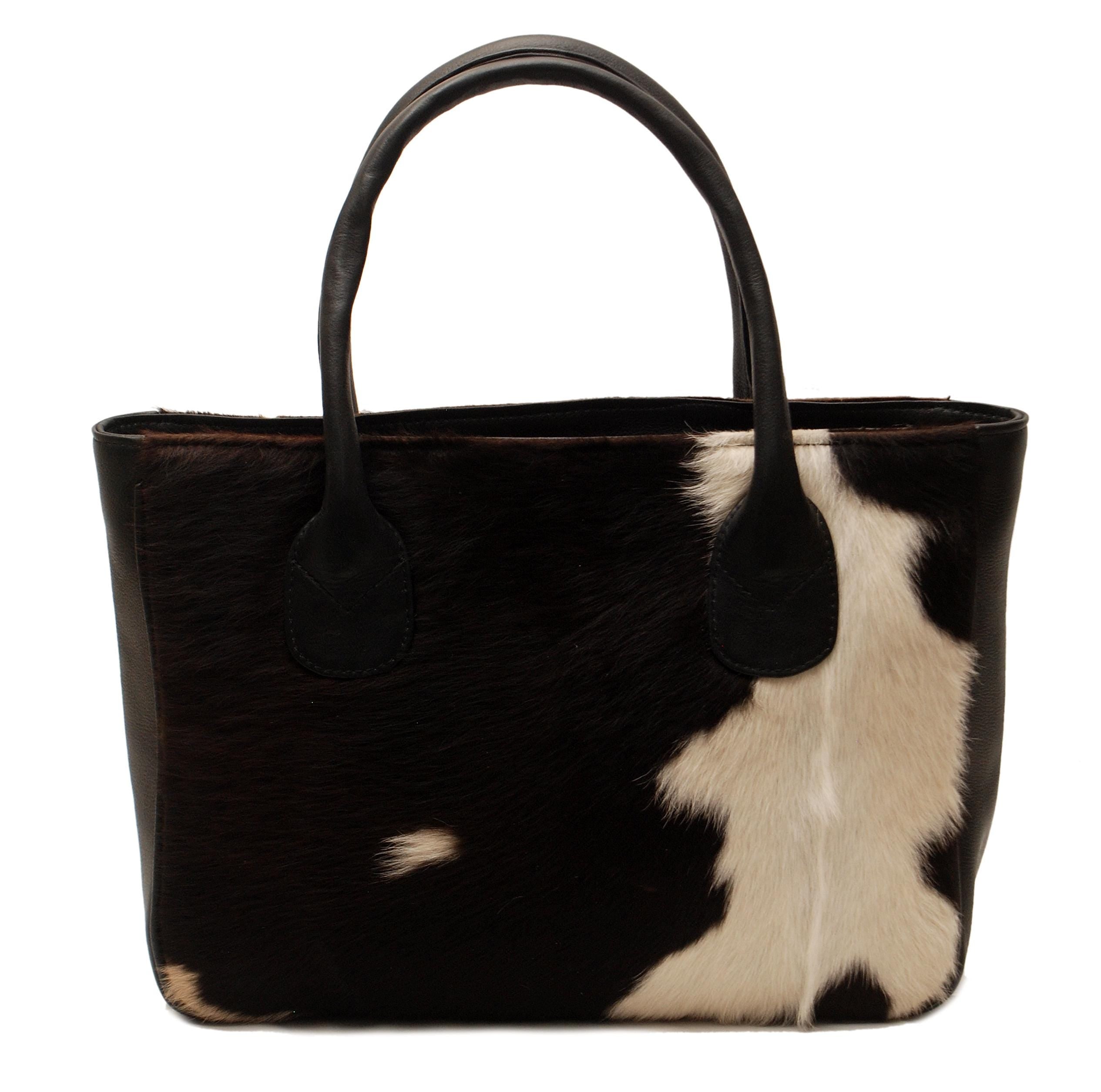 Stylish Dark Brown & White Cowhide Leather Tote Bag, Handmade in South Asia, Durable - Spacious Shoulder Bag for Daily Wear