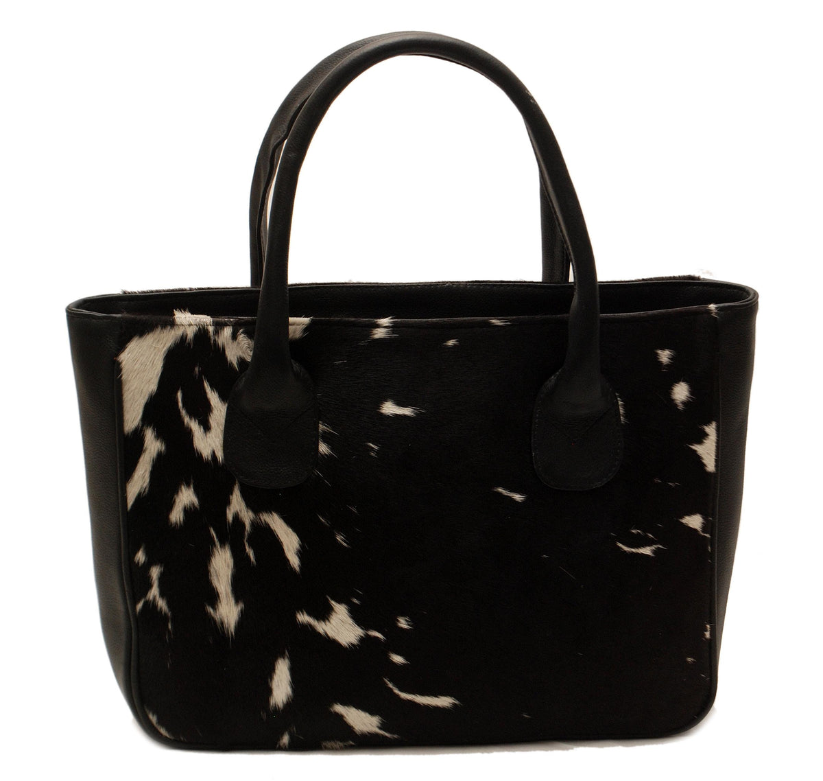 Stylish Dark Brown and White Cowhide Tote Bag - Handmade with Genuine Leather, Spacious Interior, Unique Patterns, Easy to Clean