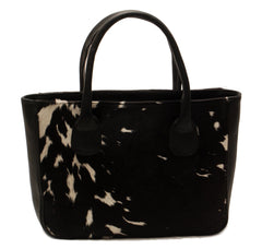 Stylish Dark Brown and White Cowhide Tote Bag - Handmade with Genuine Leather, Spacious Interior, Unique Patterns, Easy to Clean