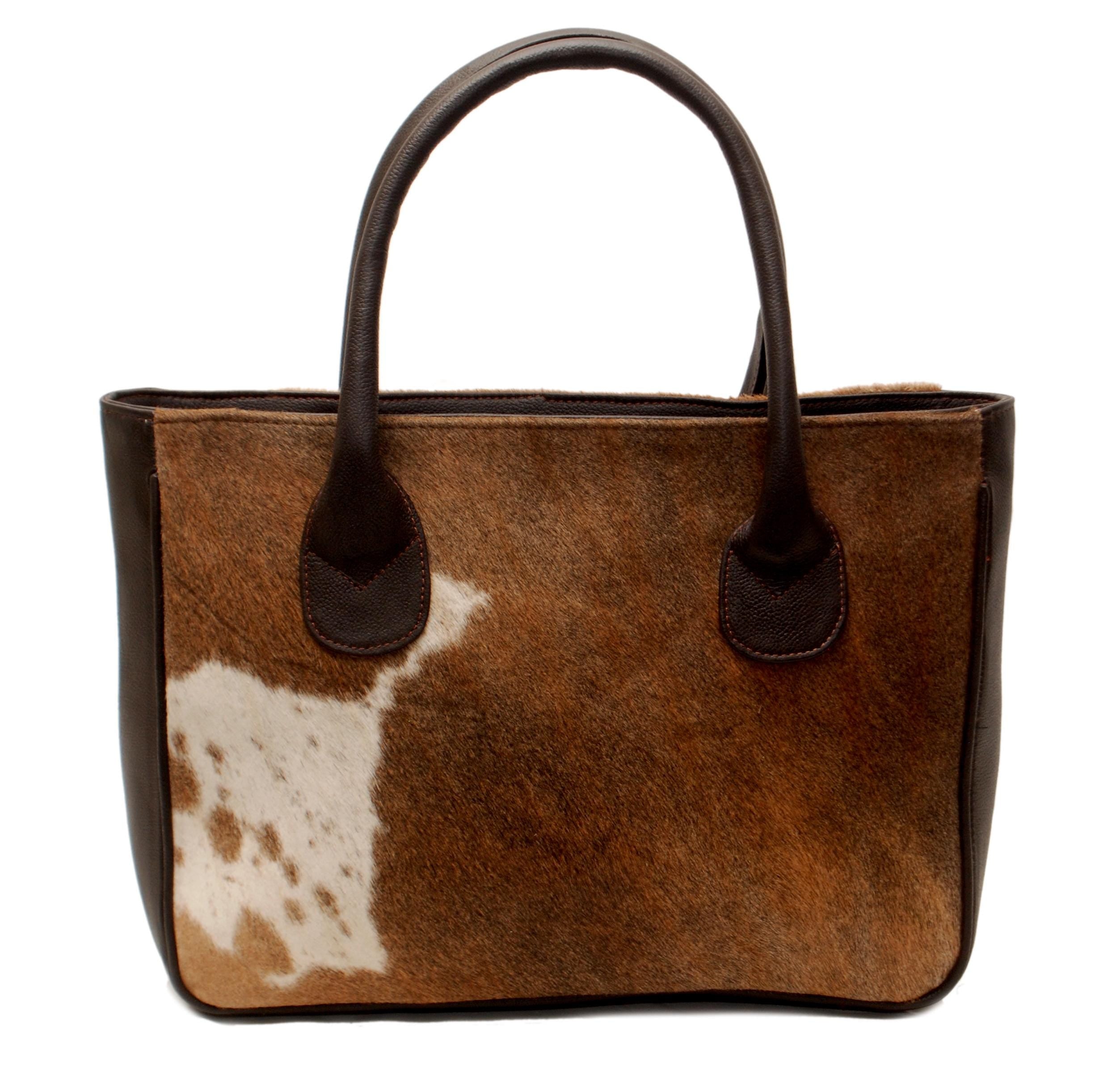 Luxurious Brown and White Cowhide Shoulder Bag - Handmade Leather Tote for Women, Stylish and Practical Daily Handbag
