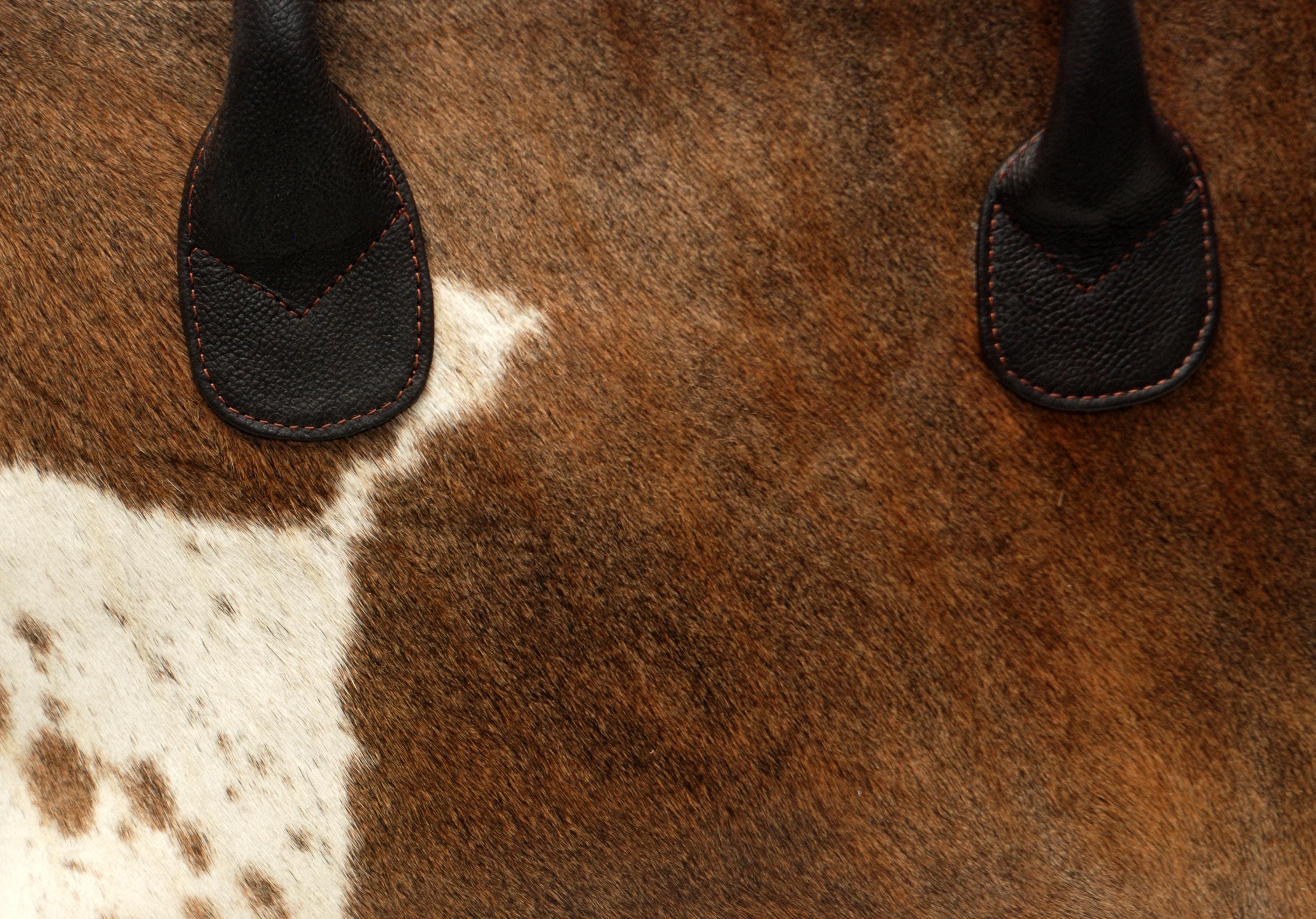 Luxurious Brown and White Cowhide Shoulder Bag - Handmade Leather Tote for Women, Stylish and Practical Daily Handbag