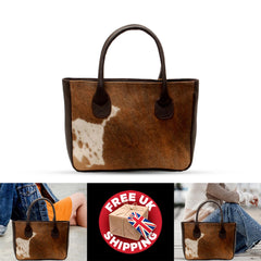 Luxurious Brown and White Cowhide Shoulder Bag - Handmade Leather Tote for Women, Stylish and Practical Daily Handbag