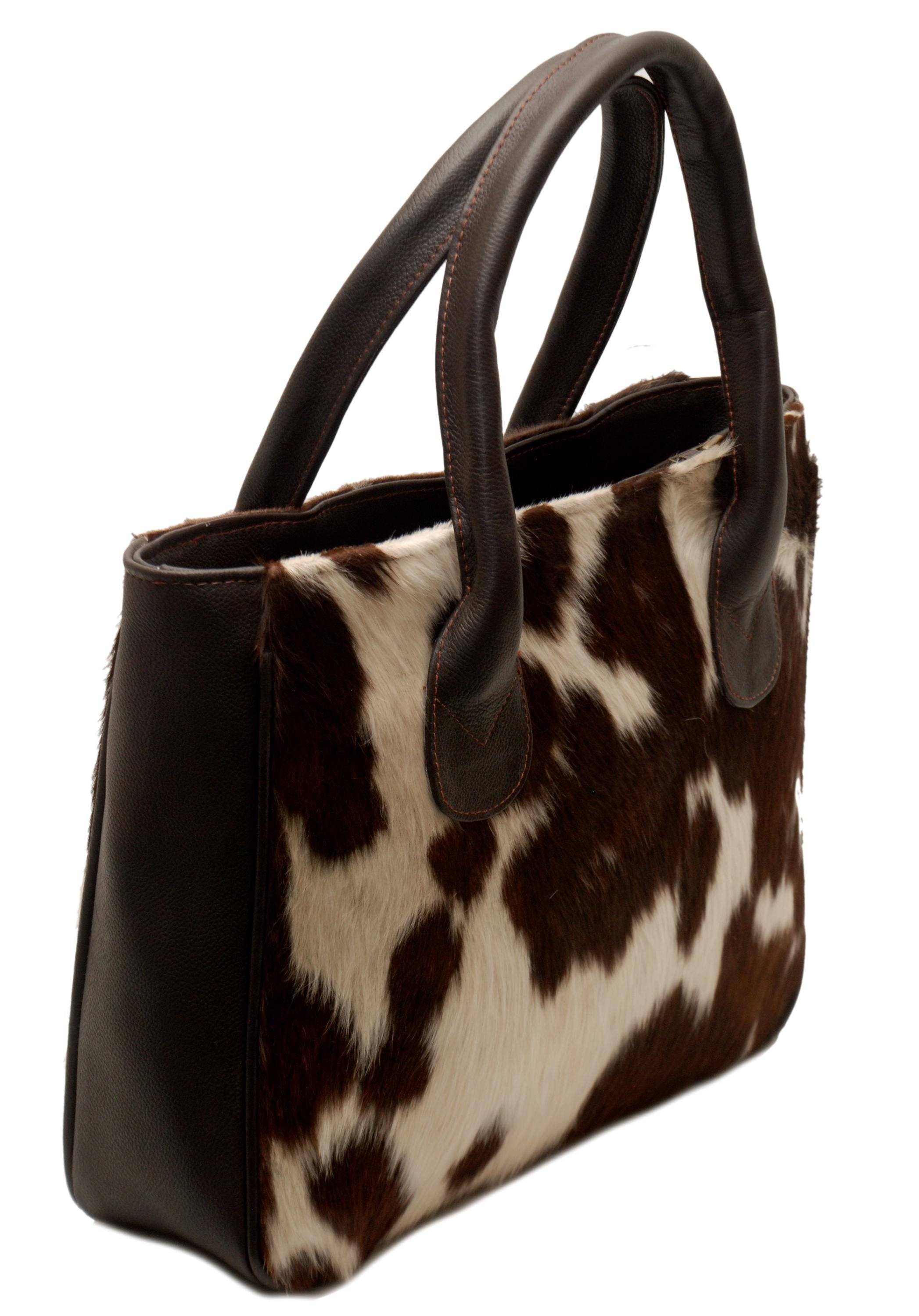 Stylish Brown & White Cowhide Shoulder Bag - Handmade Leather Purse for Women's Casual Chic Look