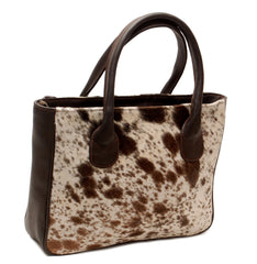 Luxurious Cowhide Shoulder Bag in Dark Brown and White Animal Print - Handmade Leather Tote for Women, Stylish Daily Handbag