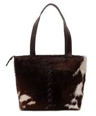 Stylish Cowhide Shoulder Bag for Women - Handmade Brown & White Leather Purse with Unique Animal Print, Spacious and Durable - Free UK