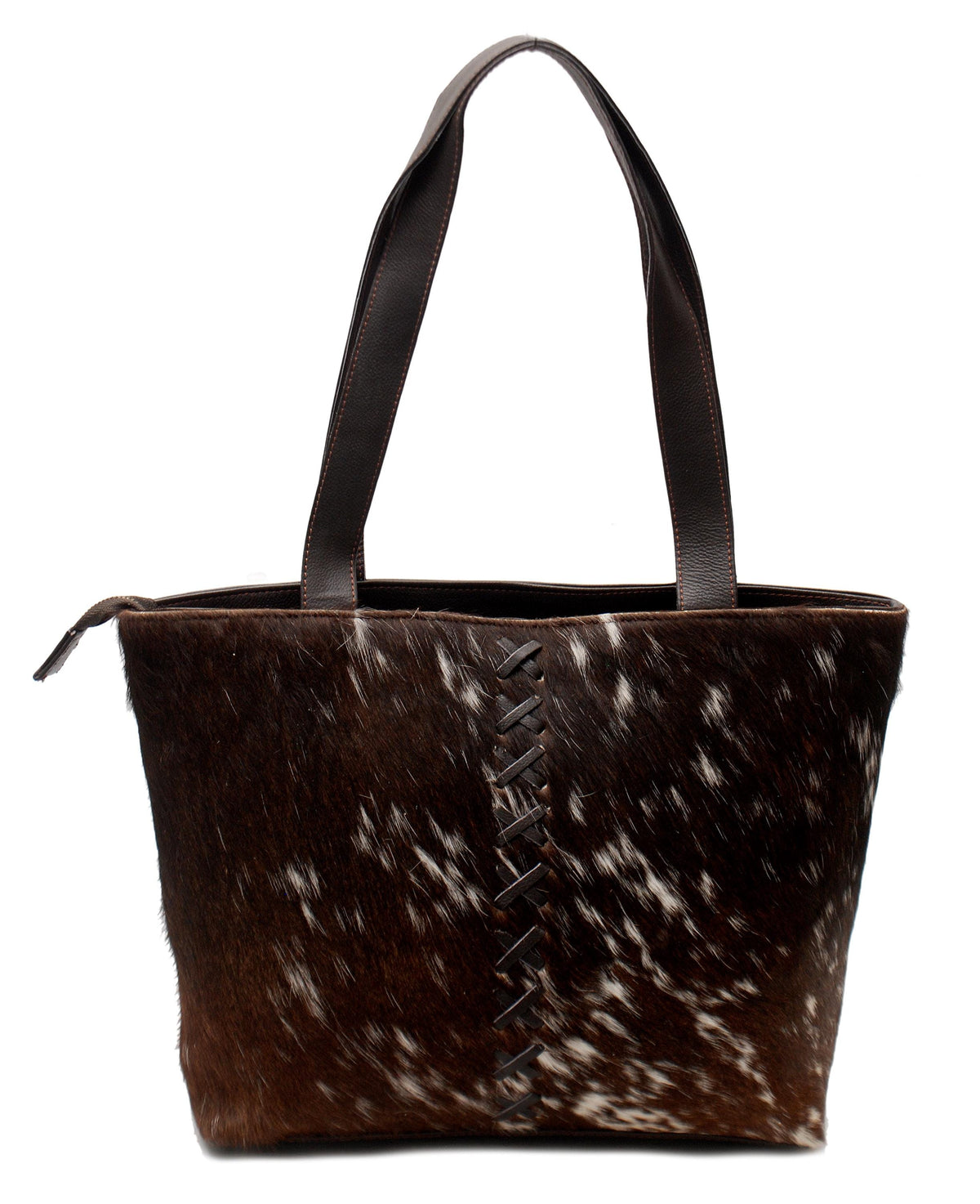 Chic Brown and White Cowhide Shoulder Bag with Natural Animal Print - Handmade Leather Purse for Women's Fashion - Spacious and Versatile