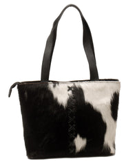 Luxurious Black and White Cowhide Shoulder Bag - Handmade Natural Hair-On Leather Purse with Ample Storage Space and Stylish Design