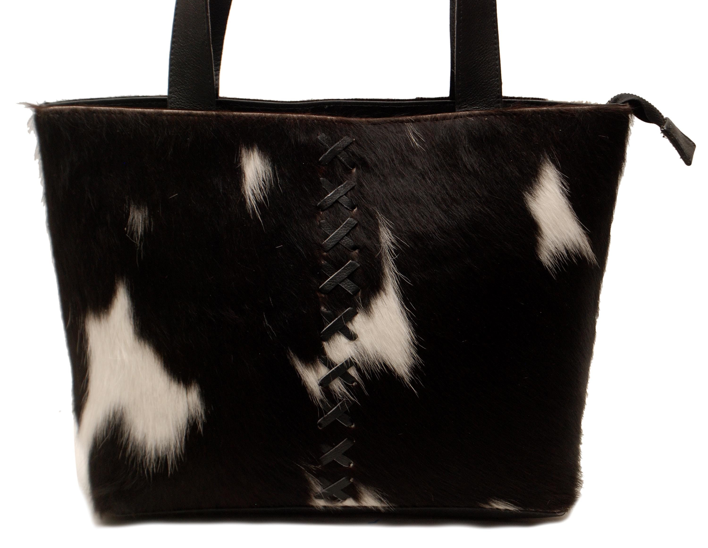 Luxurious Handmade Black And White Cowhide Shoulder Bag - Stylish Leather Cowskin Purse For Women, Perfect For Daily Use