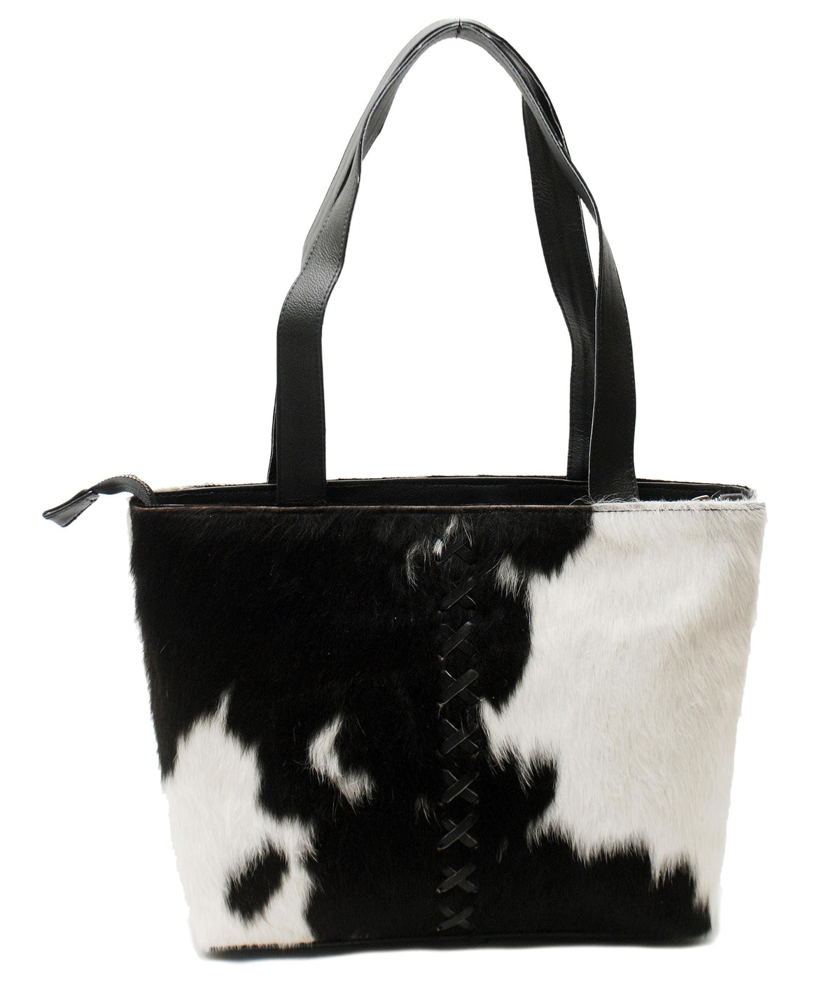 Luxurious Black & White Cowhide Shoulder Bag - Handmade Hair-On Leather Cowskin Purse for Women, Stylish - Practical Everyday Tote Bag