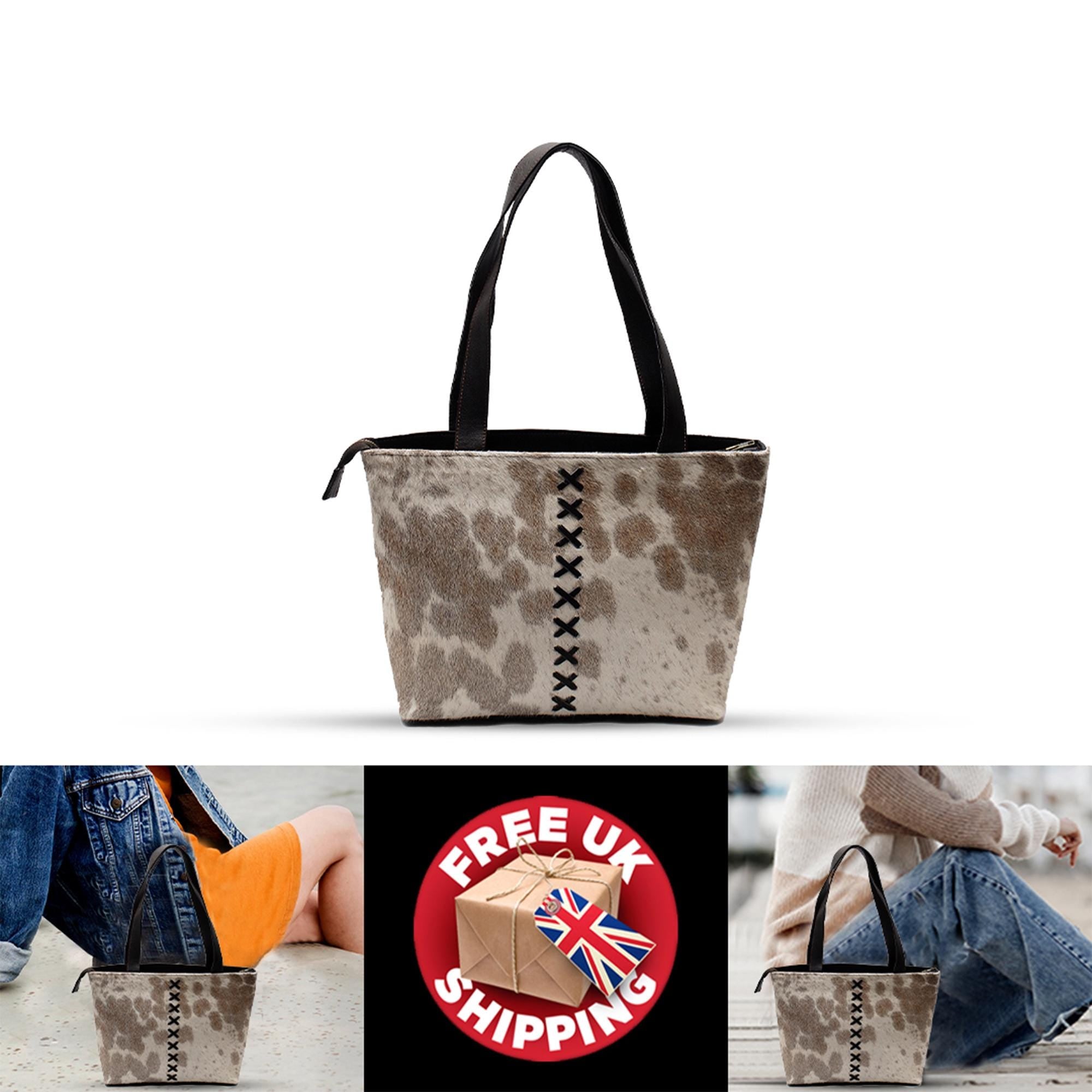 Stylish White Cowhide Shoulder Bag - Handmade Hair-On Leather Purse for Women's Daily Use