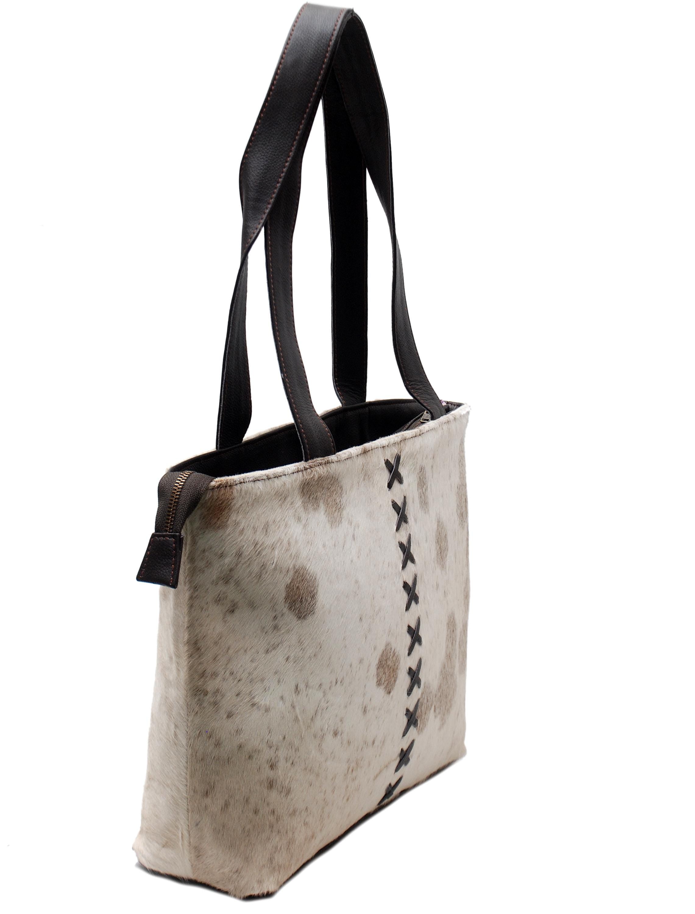 Luxurious Handmade White Cowhide Shoulder Bag - Stylish & Practical Cowskin Purse for Women, Natural Print Variation - Free UK Shipping