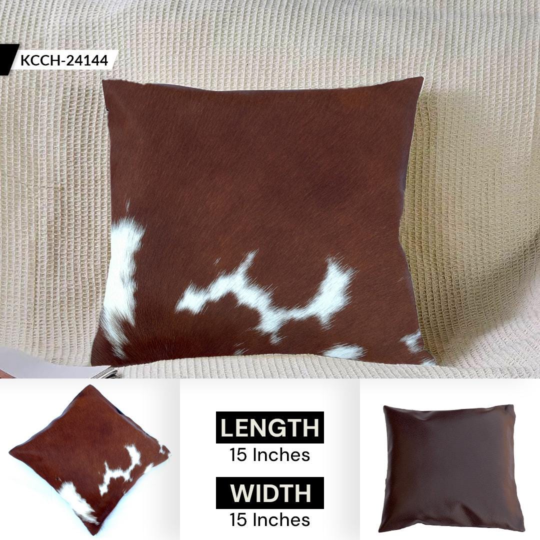 Rustic Eco-Friendly Genuine Leather Cowhide Cushion Cover, Brown & White Hair-on Leather Animal Skin Cushion Cover for Home Decor