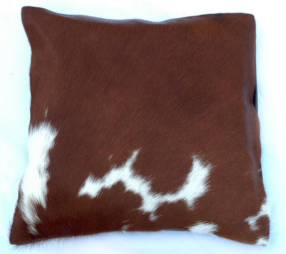 Rustic Eco-Friendly Genuine Leather Cowhide Cushion Cover, Brown & White Hair-on Leather Animal Skin Cushion Cover for Home Decor