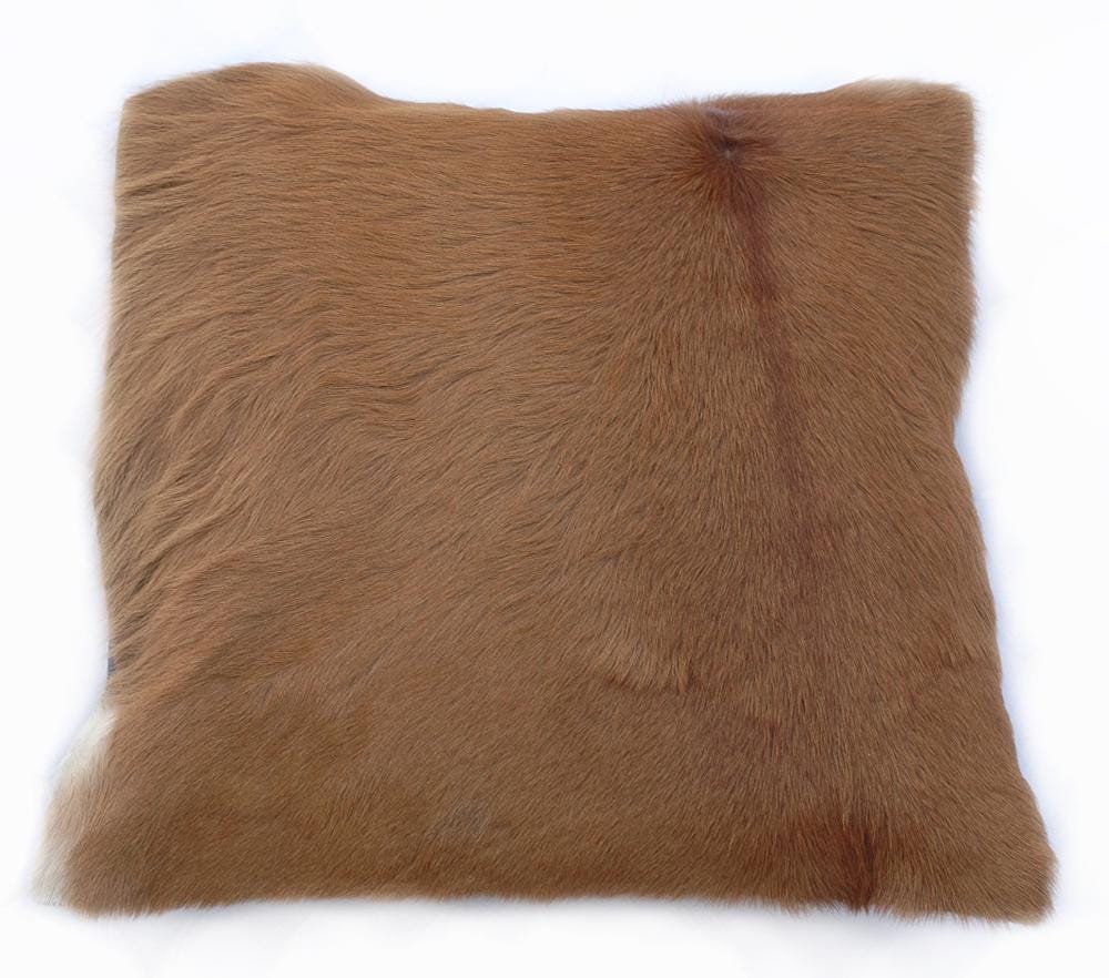 Luxurious Handmade Brown and White Cowhide Accent Cushion Cover for Sofa - Unique Pattern, Genuine Leather, Hidden Zipper - Western Modern