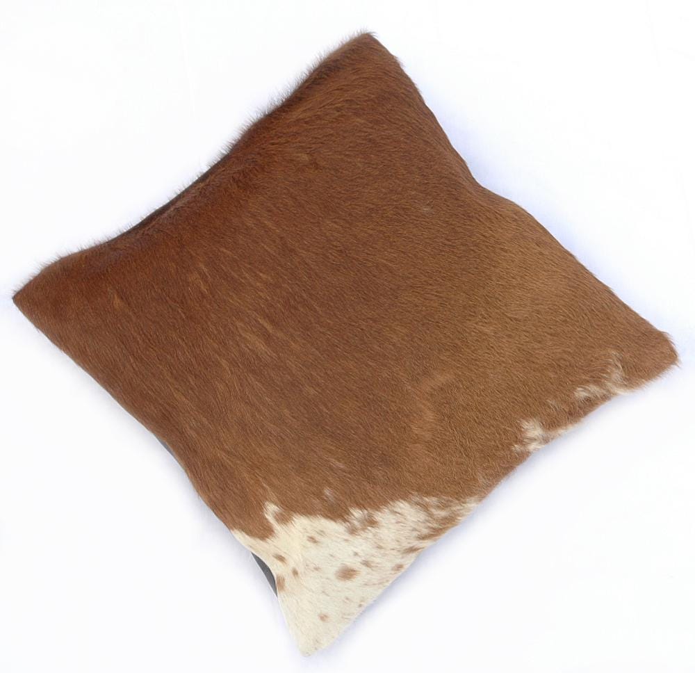 Luxurious Handmade Brown and White Cowhide Accent Cushion Cover for Unique Room Décor