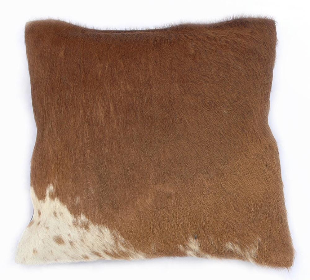 Luxurious Handmade Brown and White Cowhide Accent Cushion Cover for Unique Room Décor