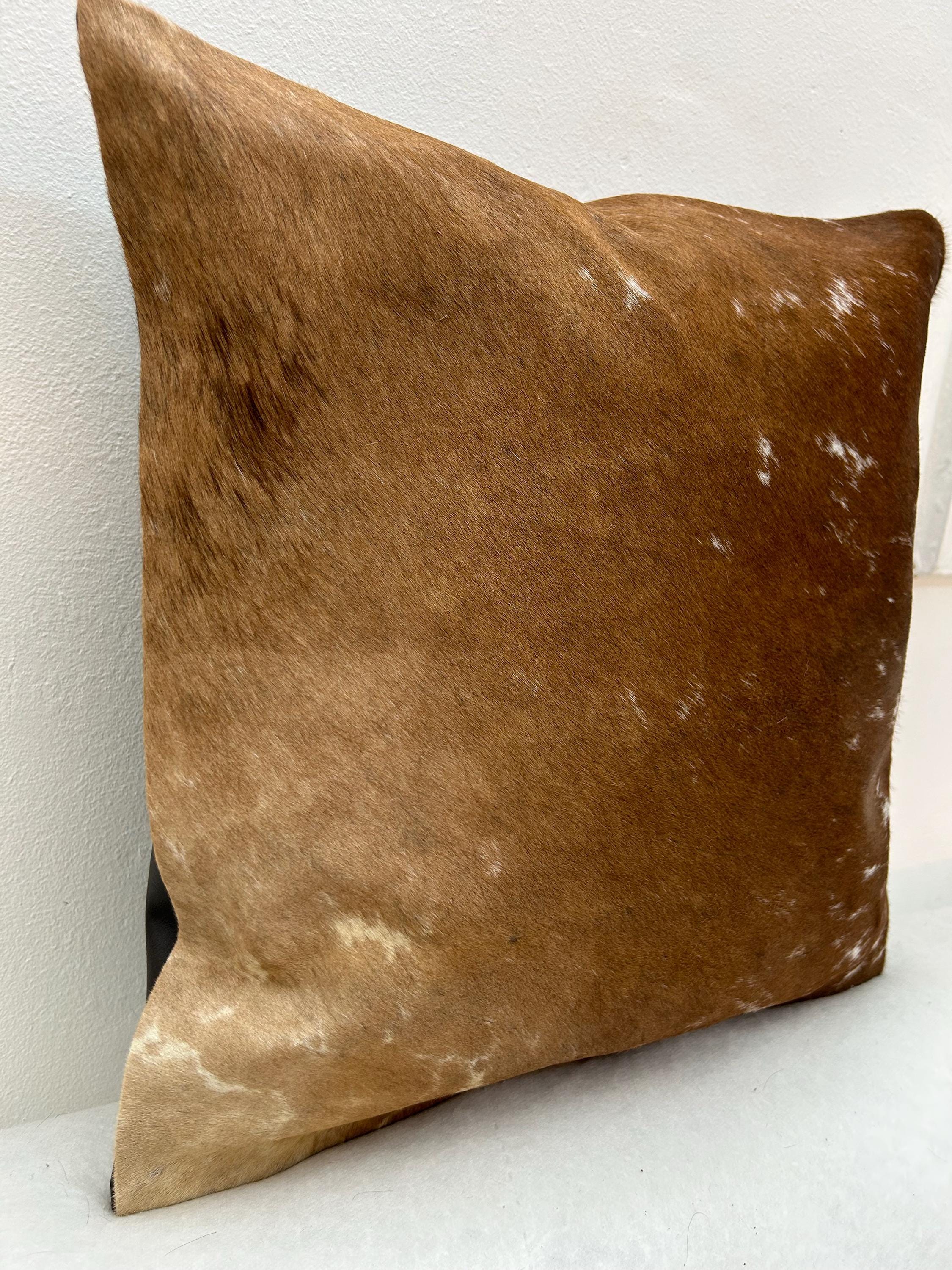 Stylish Rustic Cowhide Cushion Cover - Brown & White Hair On Leather - Eco-Friendly Decor - Genuine Hide - Hidden Zipper Closure