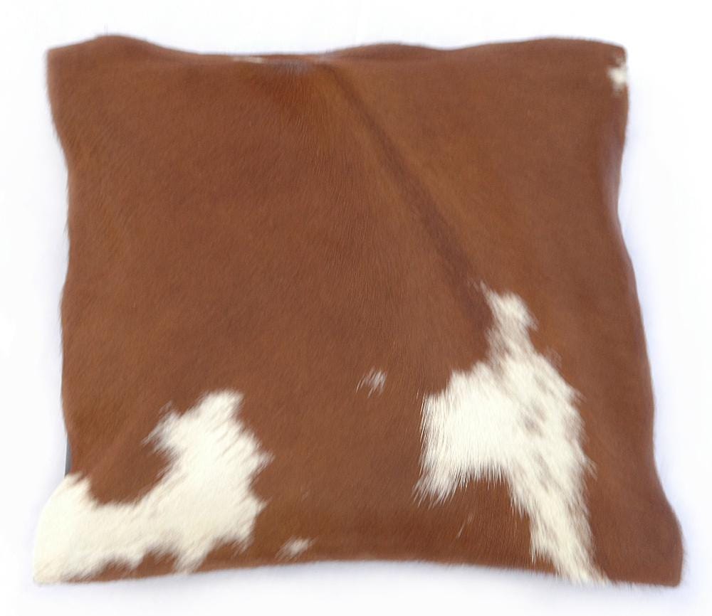 Luxurious Handmade Brown and White Cowhide Cushion Cover with Hidden Zipper