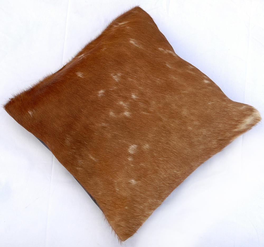 Luxurious Handmade Brown and White Cowhide Cushion Cover with Hidden Zipper - High Quality Natural Cowhide Throw Cover for Home Décor