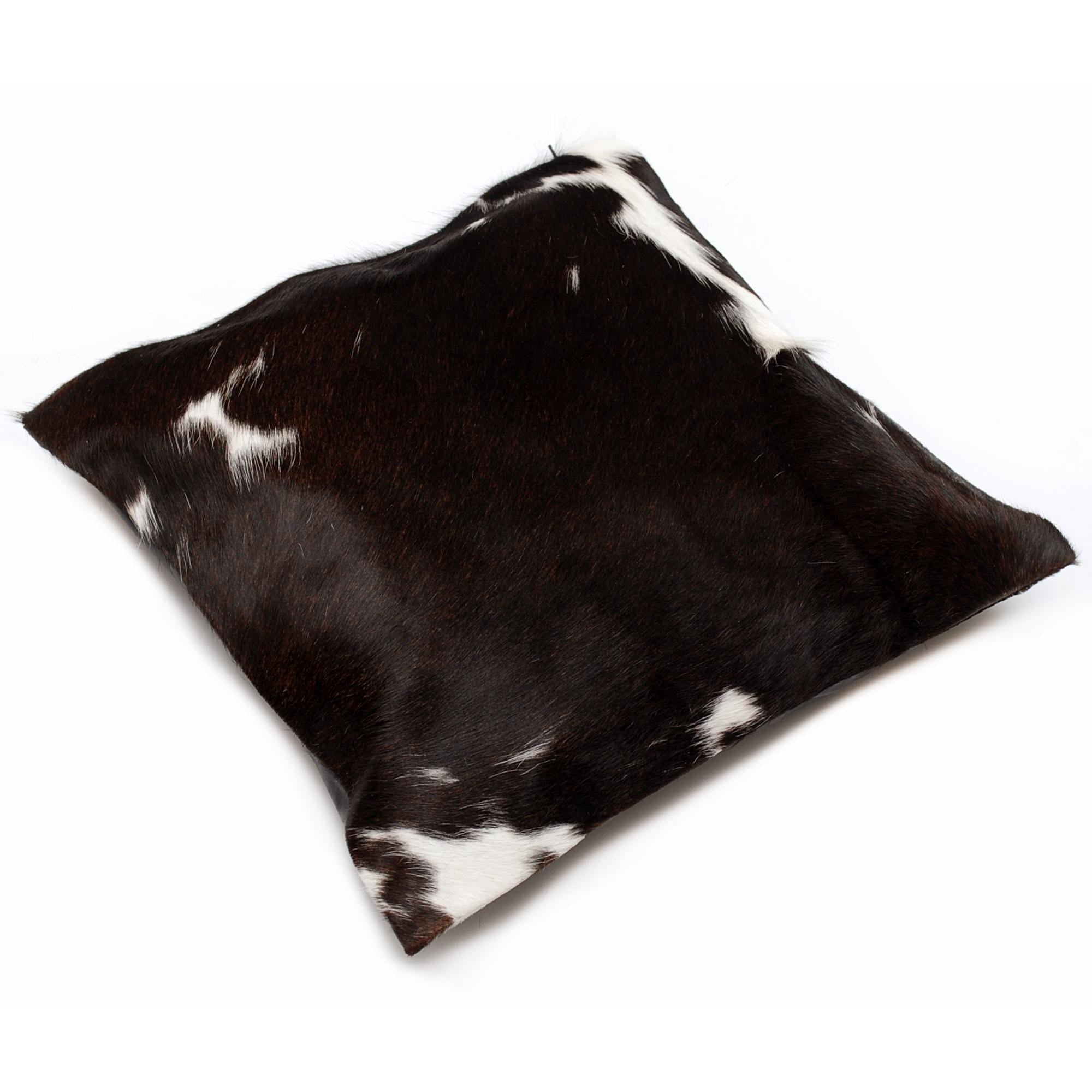 Luxurious Brown and White Cowhide Cushion Cover - Handmade Hair On Leather Pillowcase with Unique Animal Patterns and Faux Leather Back