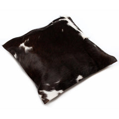 Luxurious Brown and White Cowhide Cushion Cover - Handmade Hair On Leather Pillowcase with Unique Animal Patterns and Faux Leather Back
