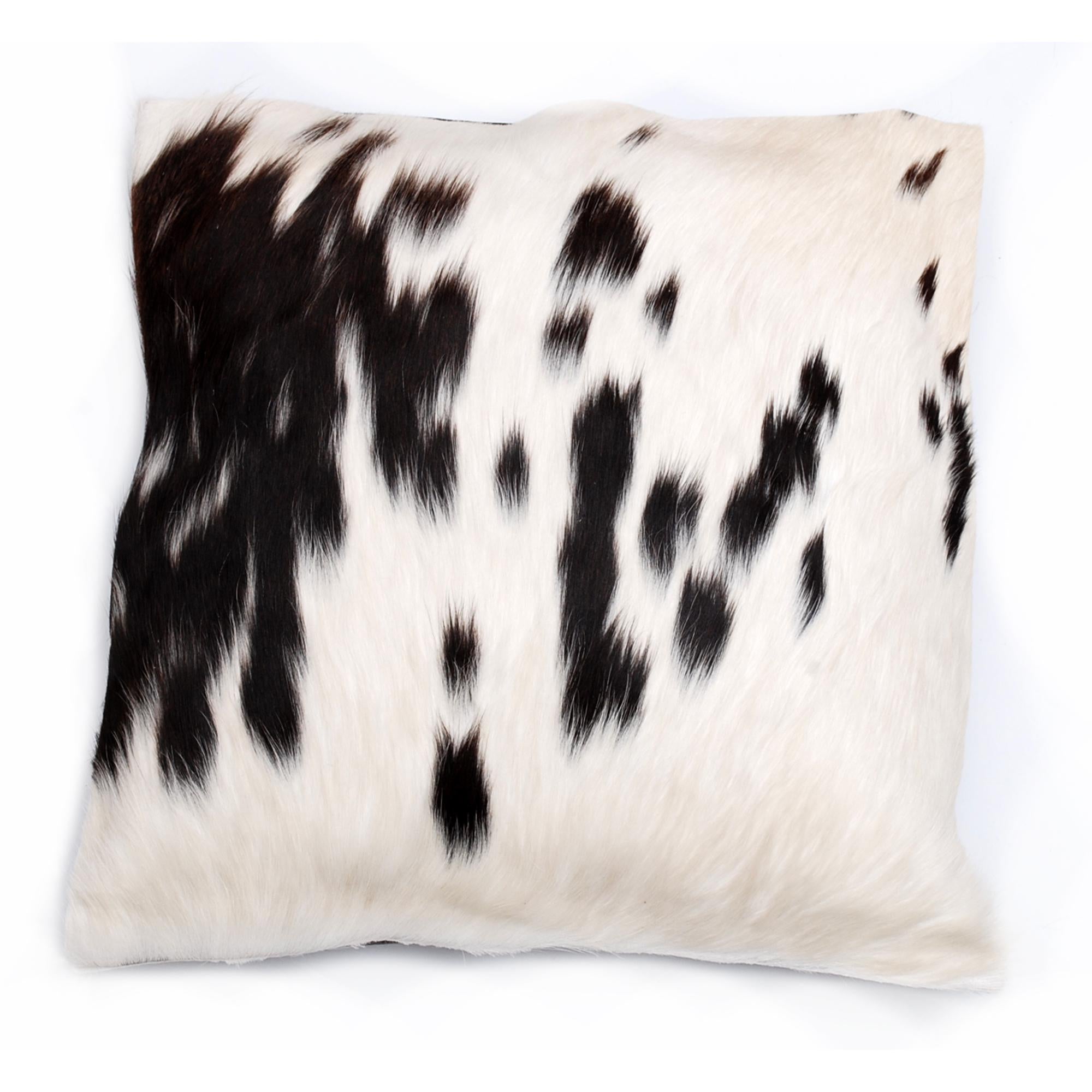 Luxurious Handmade Brown & White Cowhide Cushion Cover with Animal Print - Rustic Elegance for Home Decor