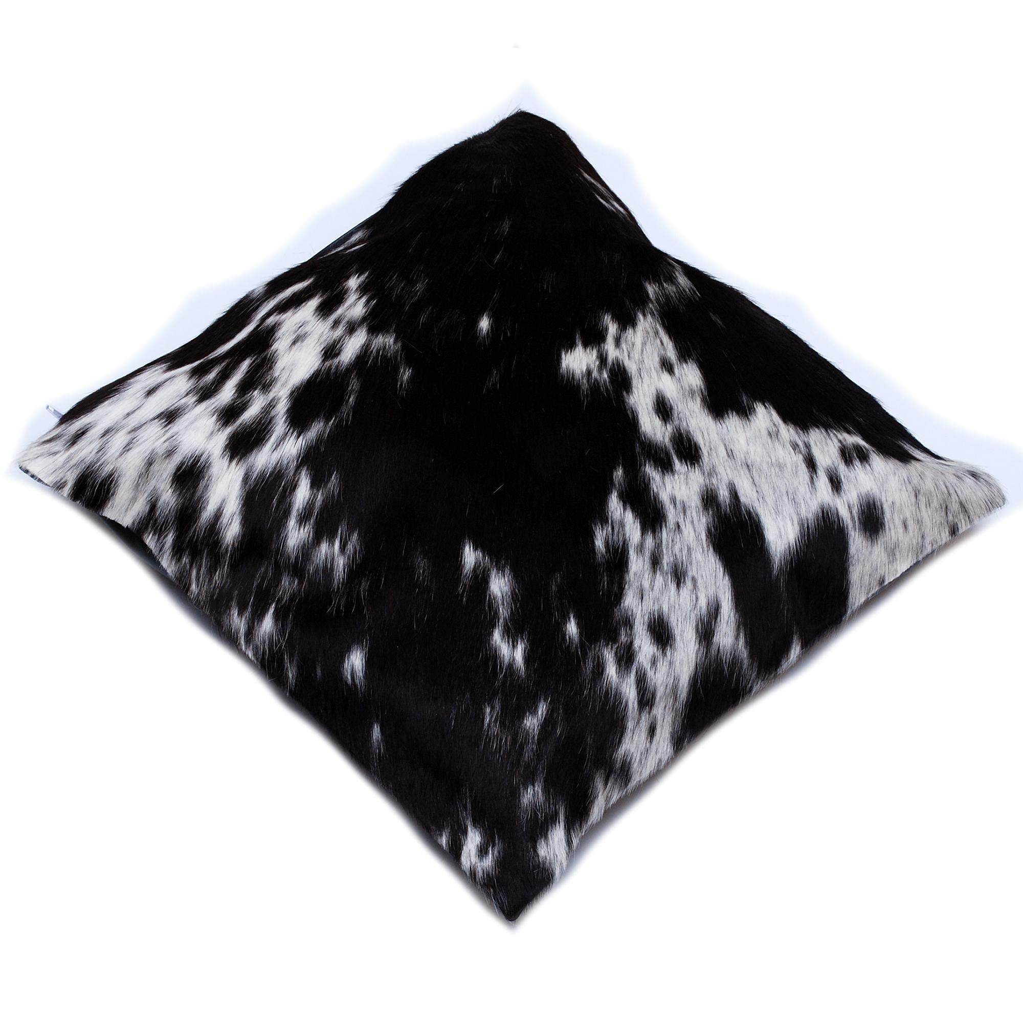 Luxurious Handmade Brown & White Cowhide Cushion Cover with Faux Leather Back