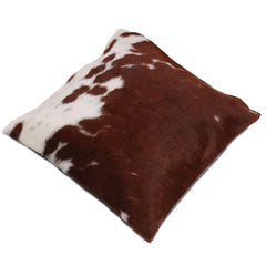 Luxurious Handmade Brown and White Cowhide Accent Cushion Cover - Rustic Elegance for Sofa or Bed