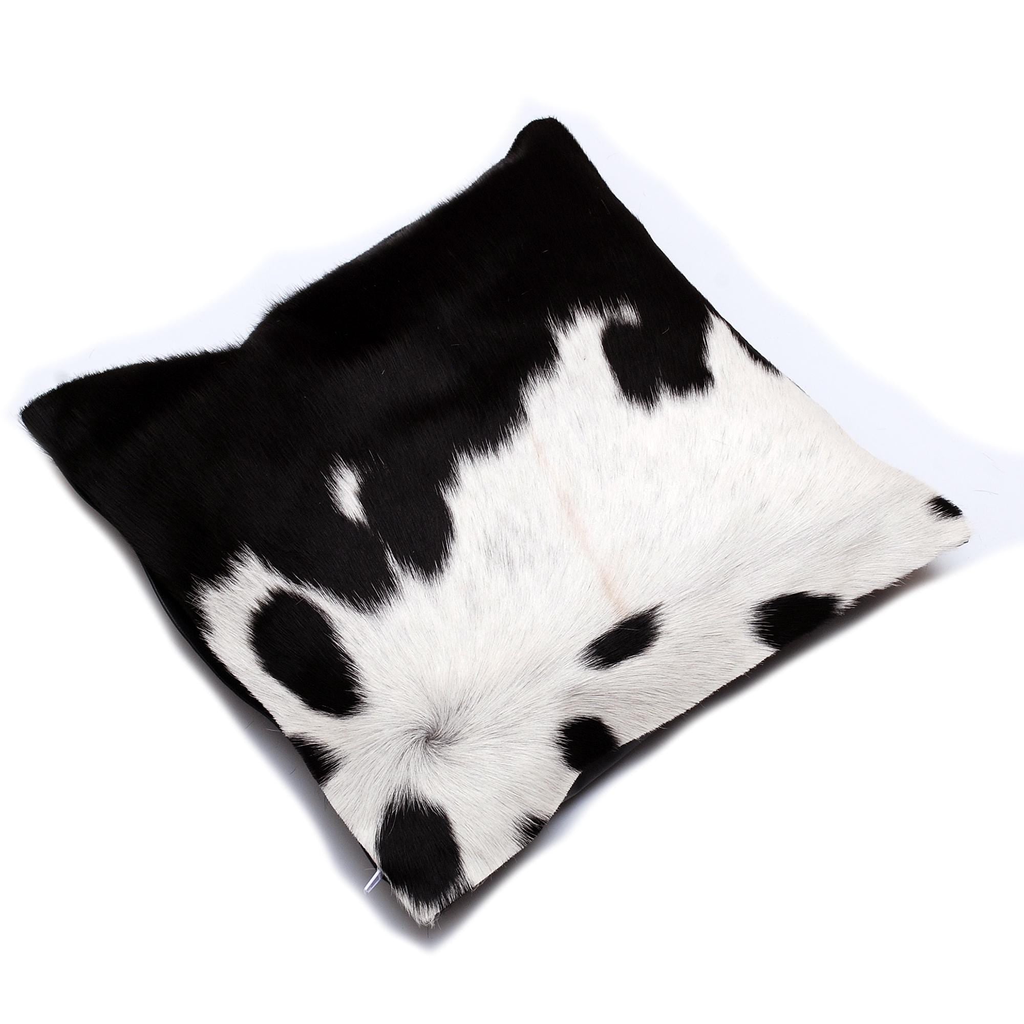 Luxurious Handmade Brown & White Cowhide Cushion Cover with Soft Faux Leather Back - Rustic Elegance for Sofa or Bed