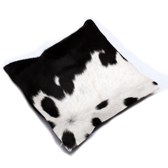 Luxurious Handmade Brown & White Cowhide Cushion Cover with Soft Faux Leather Back - Rustic Elegance for Sofa or Bed