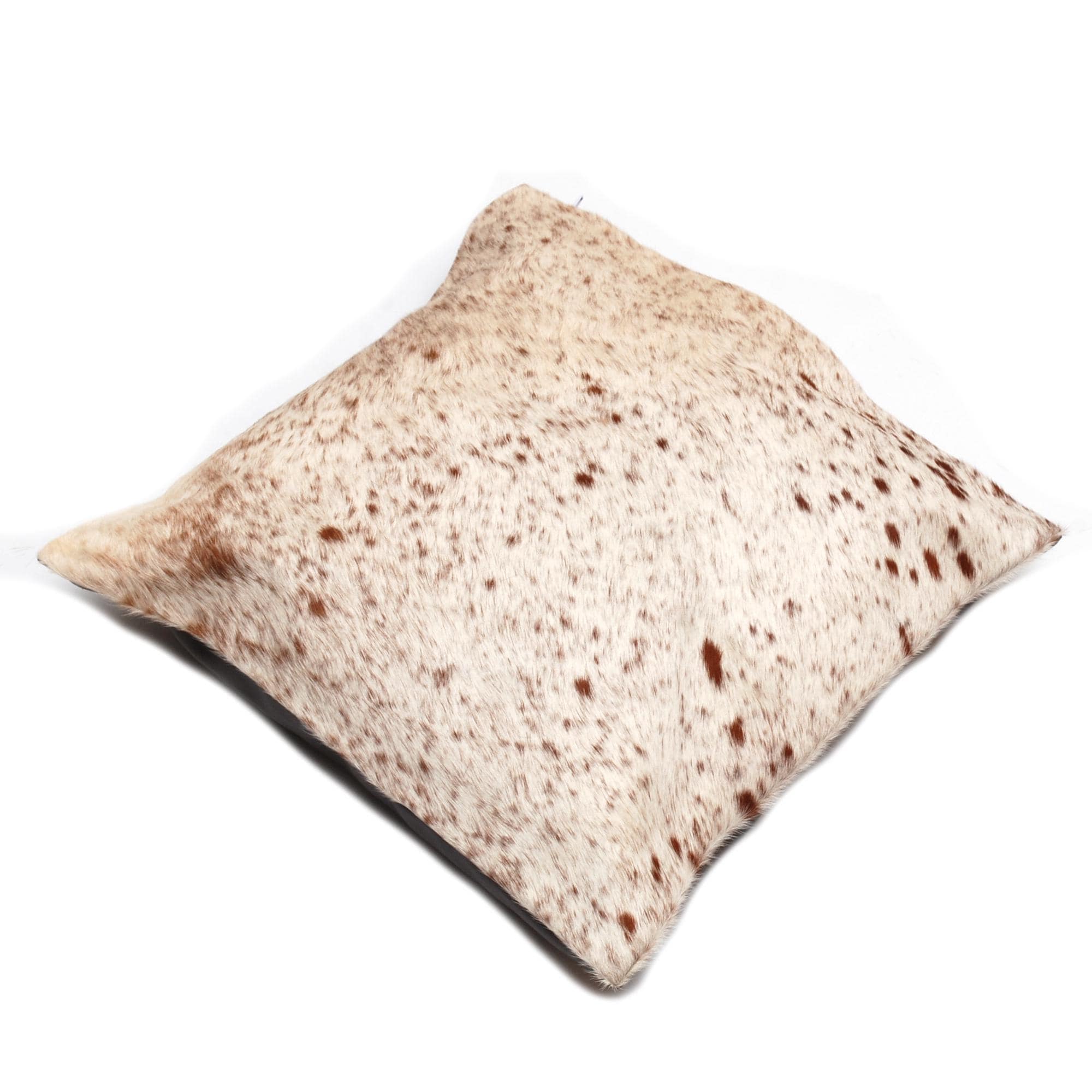 Rustic Elegance: Brown & White Cowhide Cushion Cover - Handmade Luxury with Unique Animal Patterns and Faux Leather Back - Celestial Leather Limited
