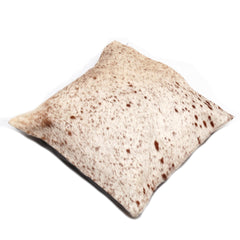Rustic Elegance: Brown & White Cowhide Cushion Cover - Handmade Luxury with Unique Animal Patterns and Faux Leather Back - Celestial Leather Limited