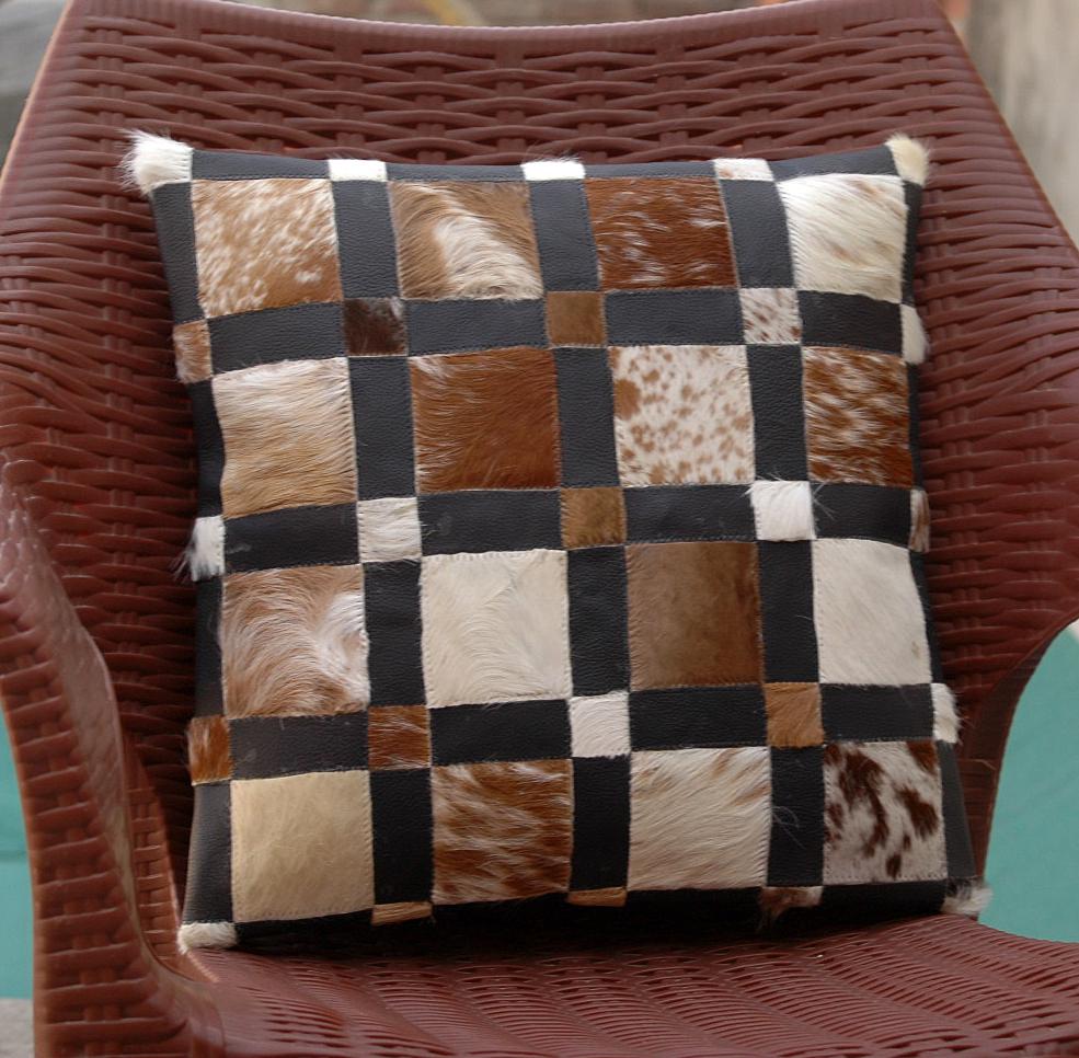 Luxurious Multicolor Patchwork Cowhide Hypoallergenic Cushion Cover with Unique Animal Patterns & Durable Design